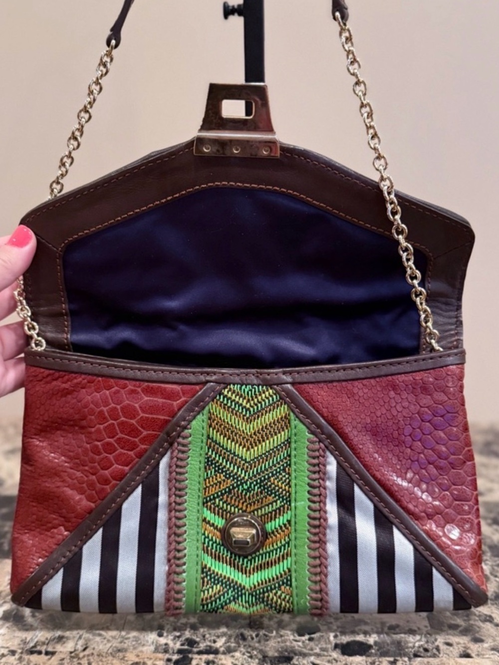 Henri Bendel RARE Mixed Media Centennial Striped & Woven Shoulder Bag - EUC - Picture 8 of 12